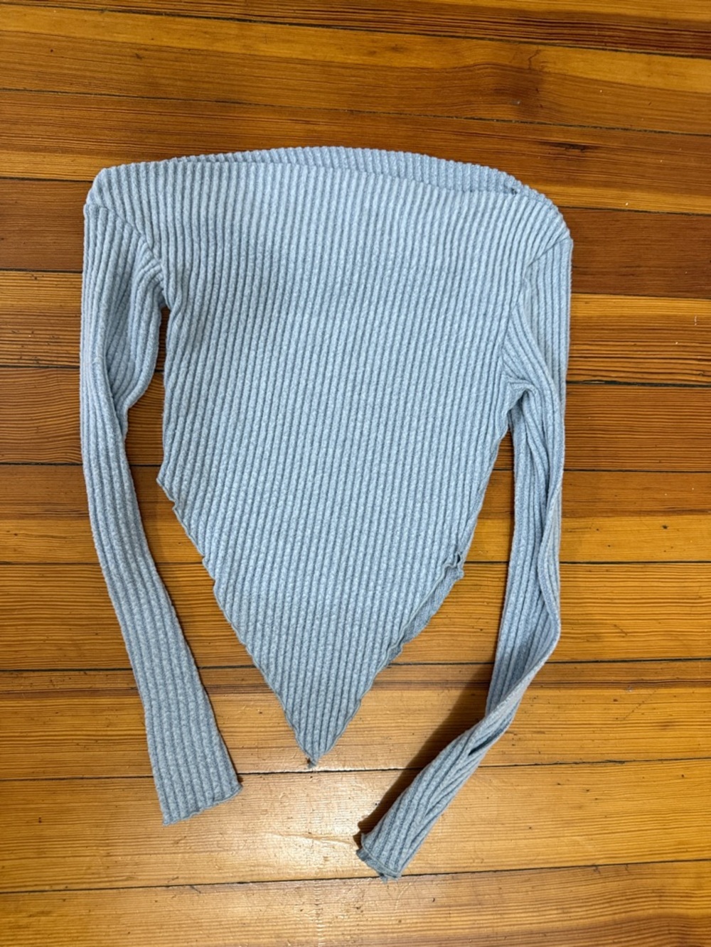 Ribbed Pointed-Hem Crop Top in Light Blue